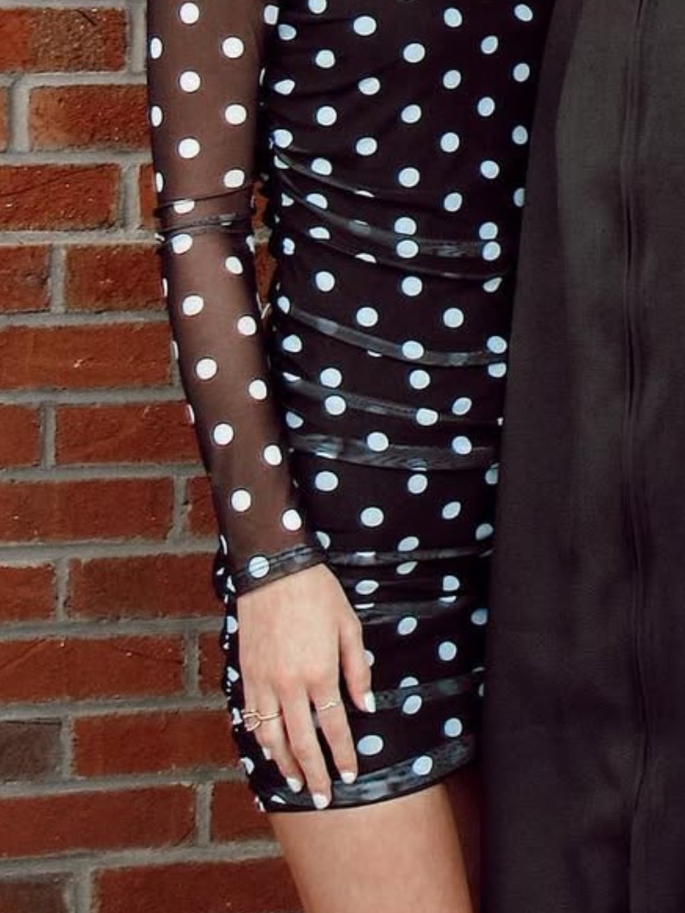 Black Polka Dot Mesh Long-Sleeve Mini Dress